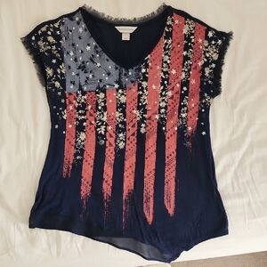 Women's Navy and Red Star-Striped Top